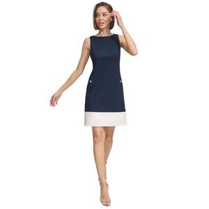 TOMMY HILFIGER Womens Size 8 Petite Navy White Color-blocked A-Line Dress NWT